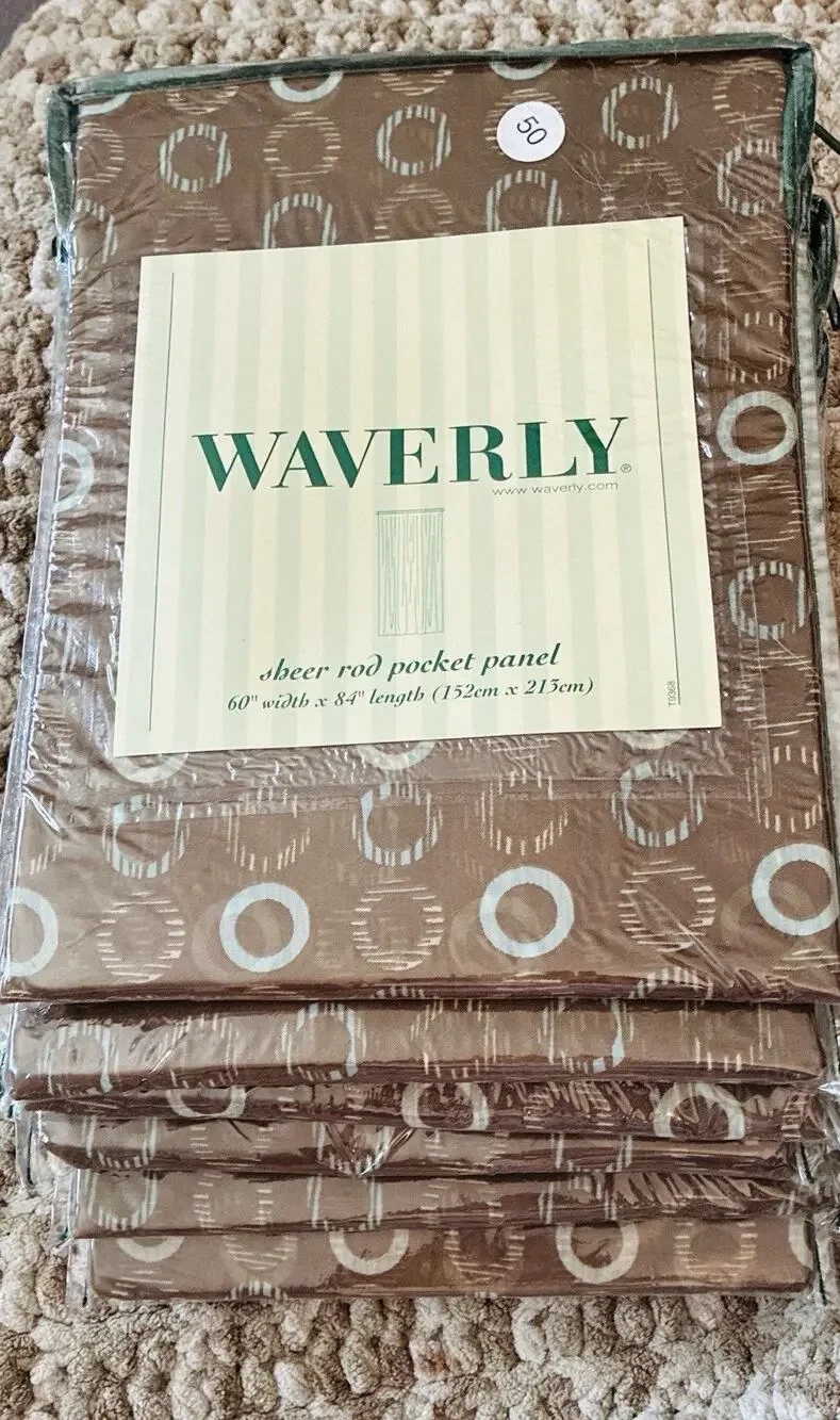6 Waverly Columbus Brown Circle Spa Rod Pocket Drapery Panel 100% Poly 60”X84”